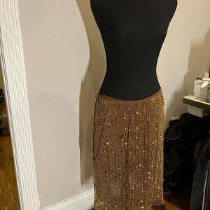 Sequin Fringe Brown Midi Skirt